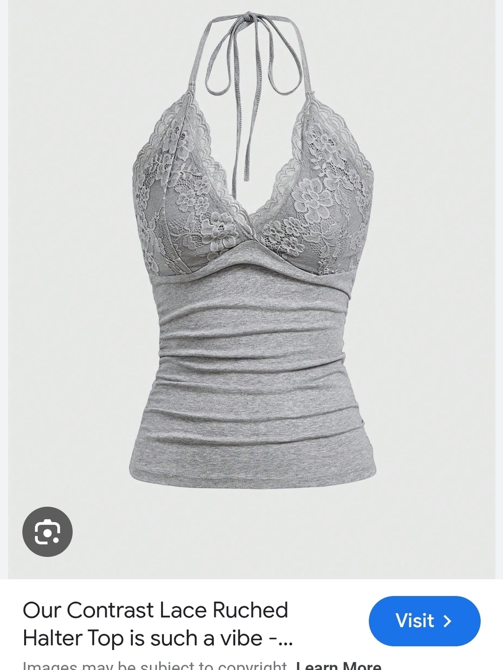 ROMWE Gray Lace Ruched Halter Tank Top